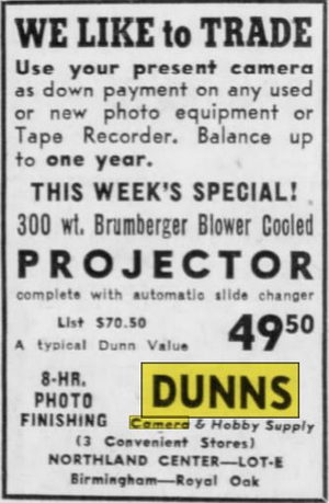 Dunns Camera - Jan 1955 Ad (newer photo)